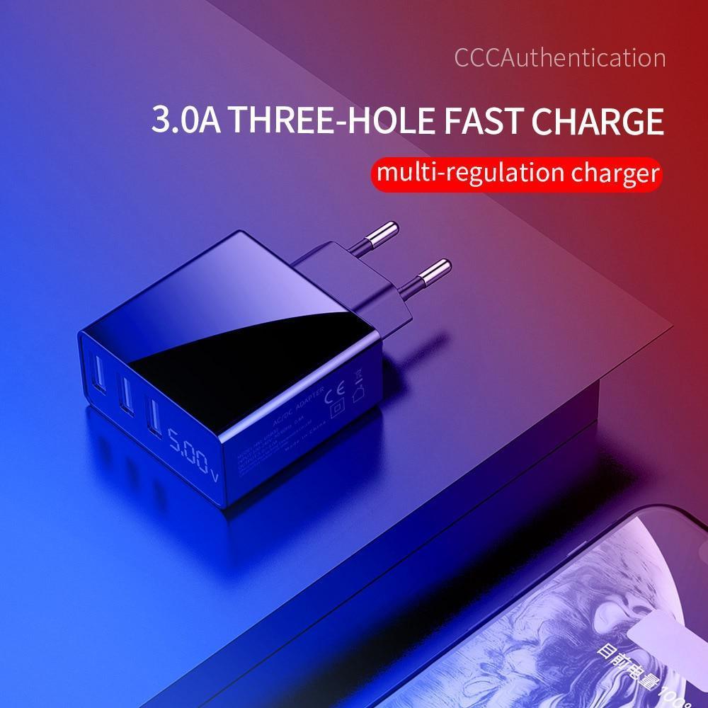 3-Port USB LED Display Fast Charger