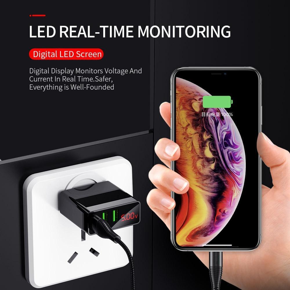 3-Port USB LED Display Fast Charger