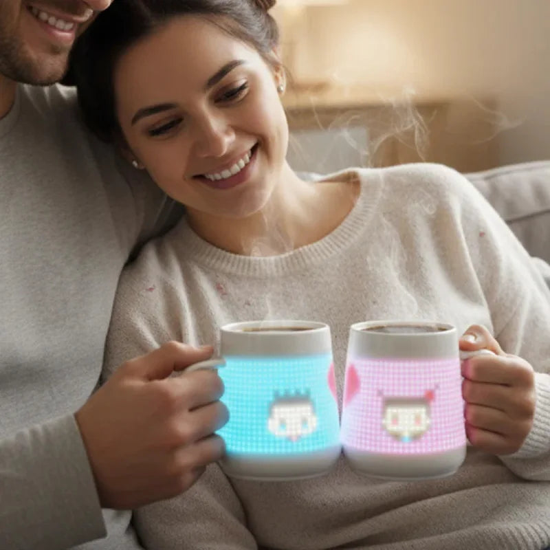 PixelMug Smart Pixel Mug 4.8inches 16*32 Pixels Creative Couple Ceramic Coffee Cup Supports AI Custom Animated Patterns Fun Gift