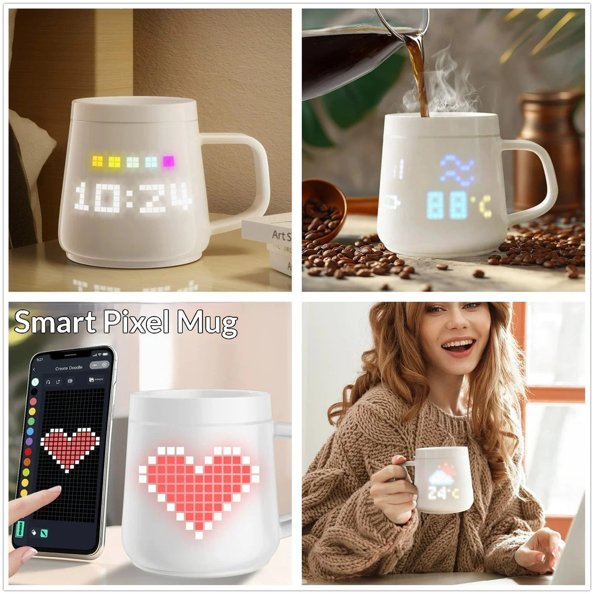 PixelMug Smart Pixel Mug 4.8inches 16*32 Pixels Creative Couple Ceramic Coffee Cup Supports AI Custom Animated Patterns Fun Gift