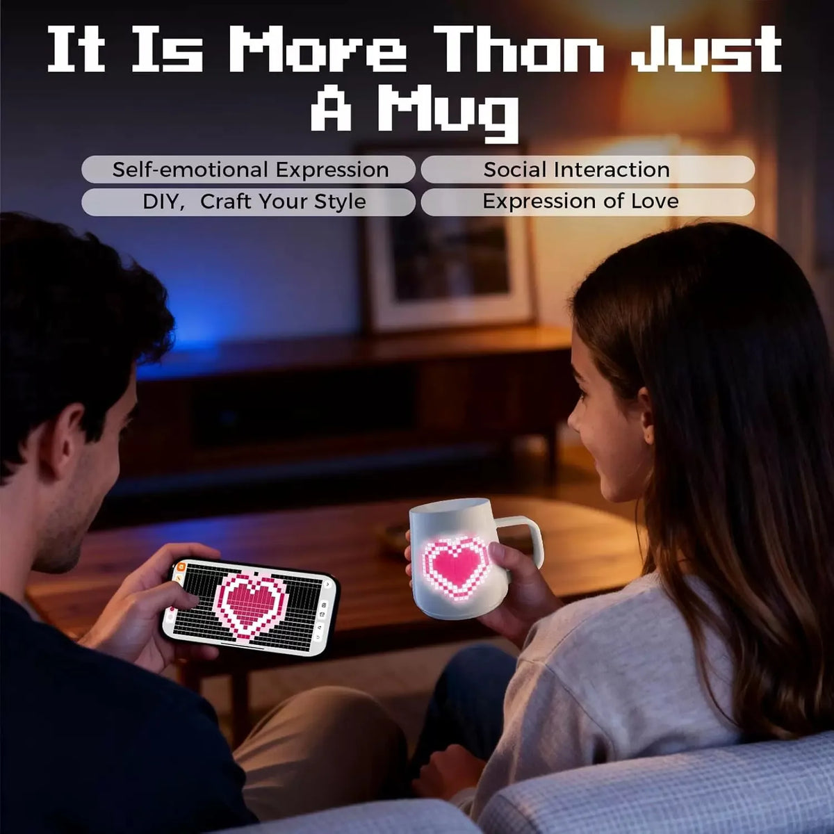 PixelMug Smart Pixel Mug 4.8inches 16*32 Pixels Creative Couple Ceramic Coffee Cup Supports AI Custom Animated Patterns Fun Gift