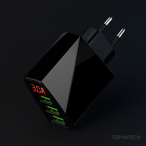 3-Port USB LED Display Fast Charger - studio product photo